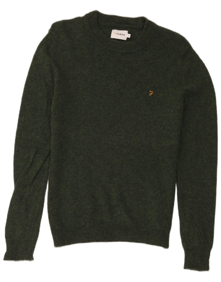 Maglione girocollo da uomo Farah in lana d'agnello verde medio