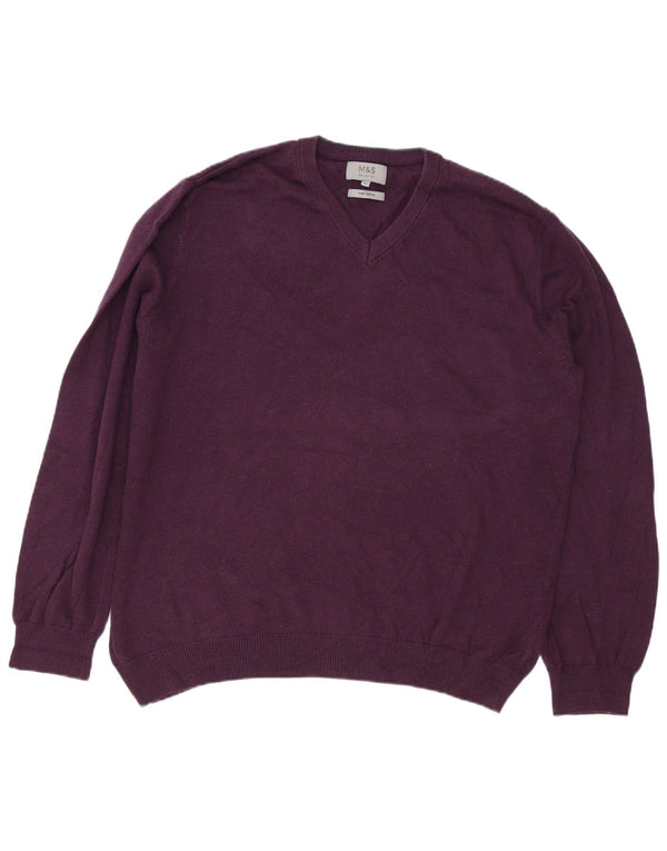 Maglione da uomo con scollo a V Marks & Spencer XL in cotone viola