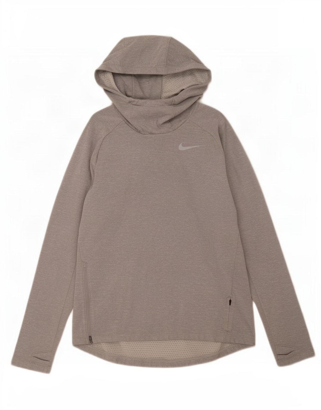 Maglia Nike Dri Fit da uomo con cappuccio a maniche lunghe in poliestere chiazzato grigio medio