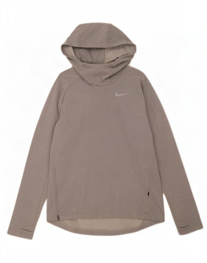 Maglia Nike Dri Fit da uomo con cappuccio a maniche lunghe in poliestere chiazzato grigio medio