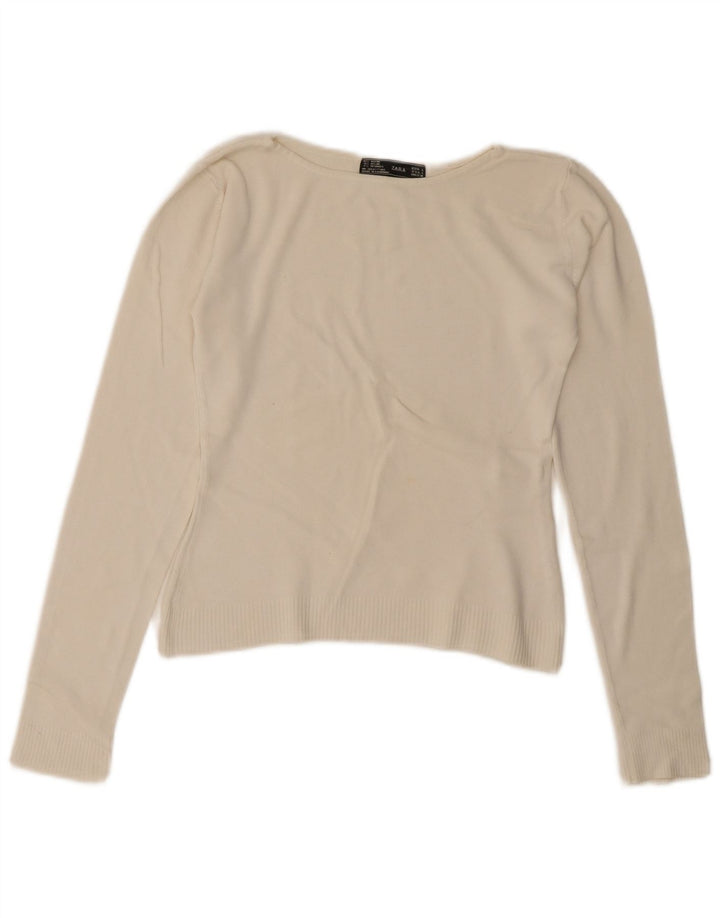 Top corto da donna Zara a maniche lunghe UK 14 grande in rayon bianco sporco