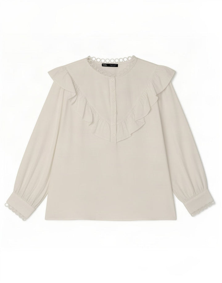 Top Zara da donna con maniche a 3/4, taglia UK 16, grande, poliestere bianco