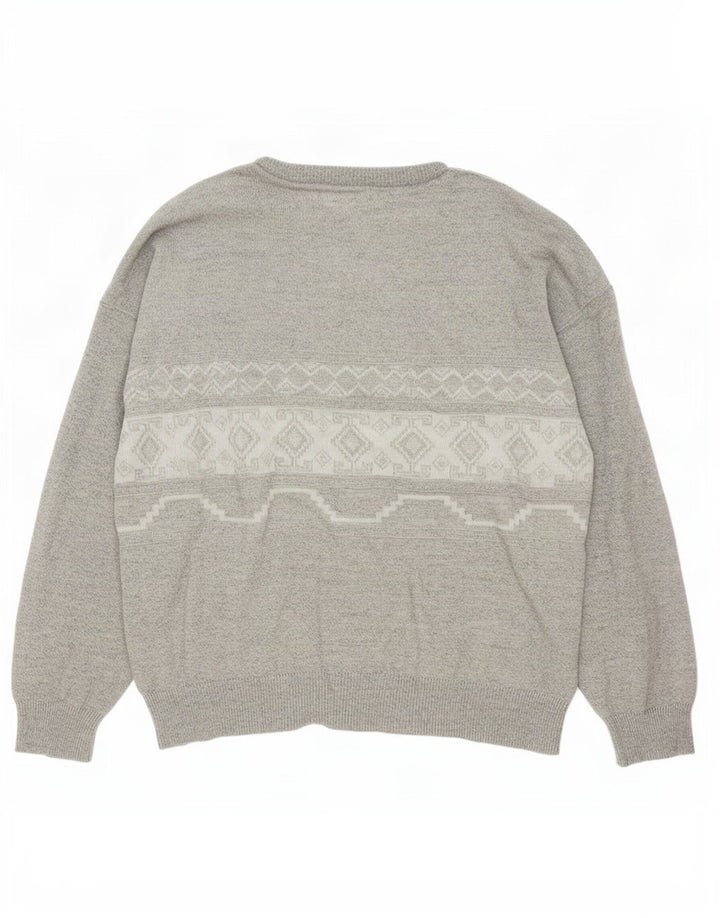 Maglione vintage da uomo con scollo a barca XL grigio geometrico