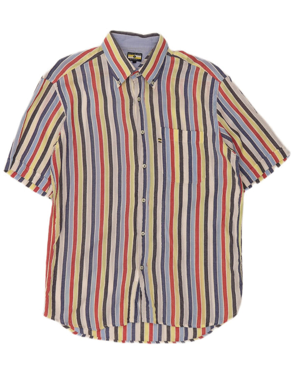 Camicia Uomo Manica Corta Navigare Large in Cotone a Righe Multicolori