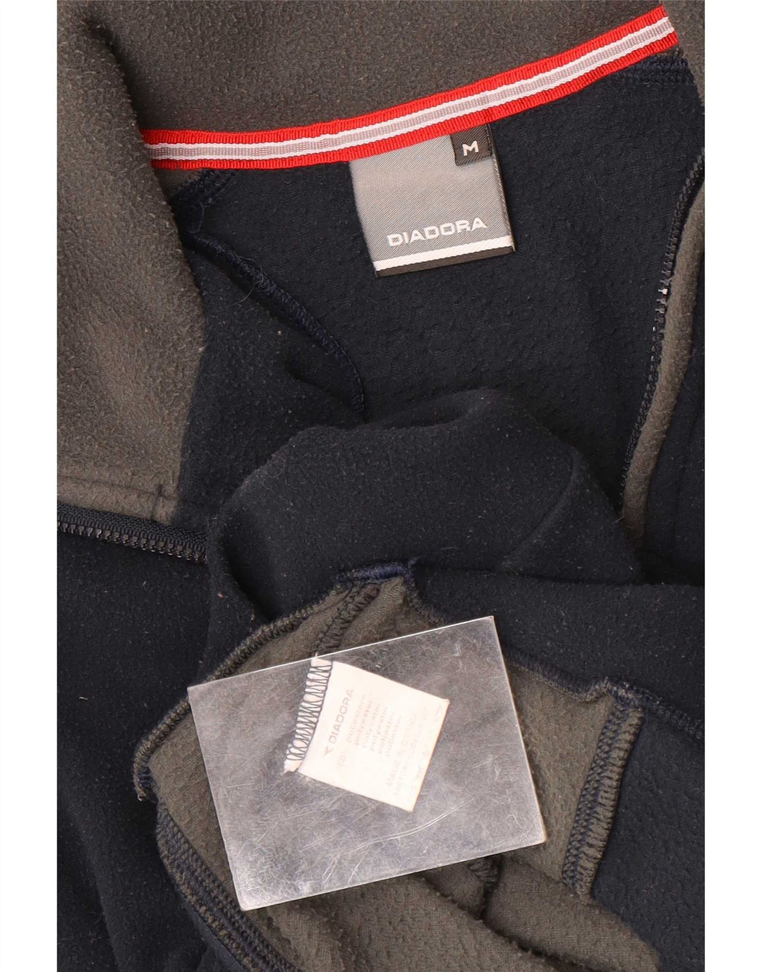 Maglione in pile da uomo Diadora con zip e collo medio in poliestere color block blu navy