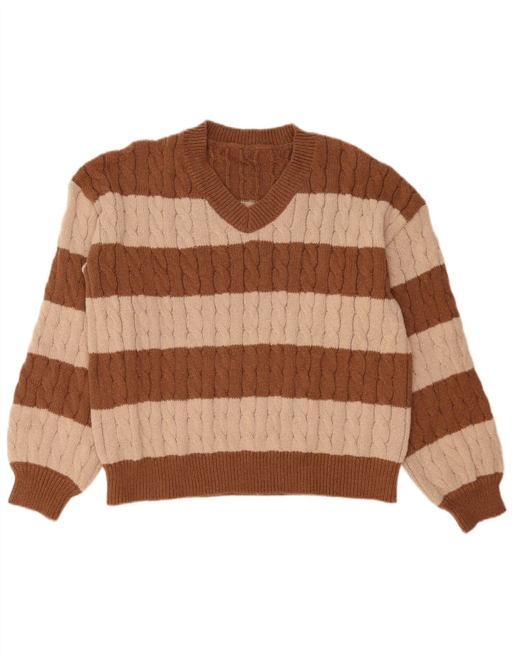Maglione maglione con scollo a V da donna SHEIN UK 14 Blocco colore marrone medio