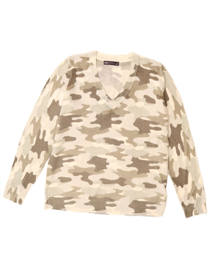 Maglione maglione con scollo a V da donna Marks & Spencer UK 14 Camouflage beige medio