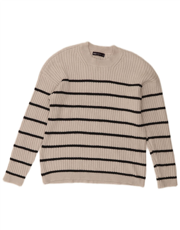 Maglione maglione girocollo da donna Marks & Spencer UK 14 Grigio medio a righe