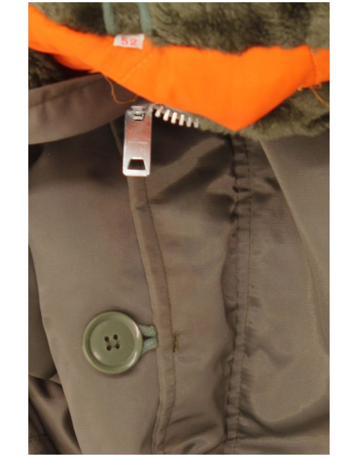 Giacca Parka vintage da uomo con cappuccio IT 52 XL Khaki Poliammide