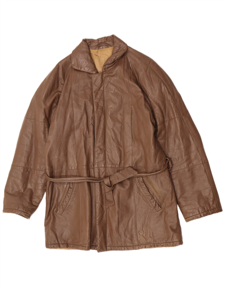 Giacca in pelle vintage da uomo dalla vestibilità classica UK 40 grande marrone