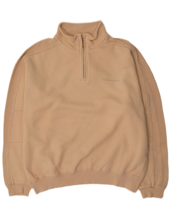 Felpa Champion da uomo con zip e collo, maglione XL, cotone beige