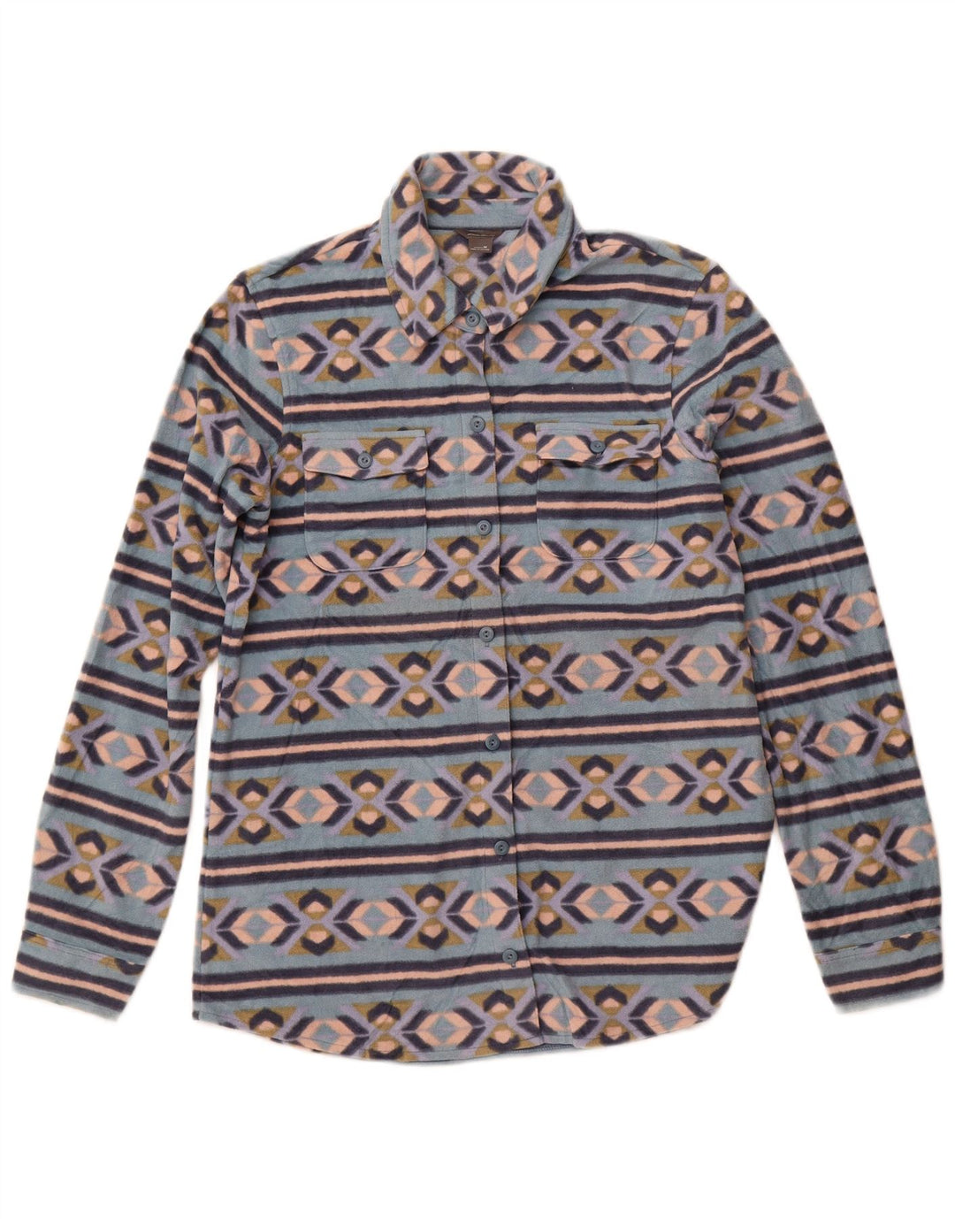 Camicia in pile da donna EDDIE BAUER UK 12 Poliestere Fair Isle blu medio