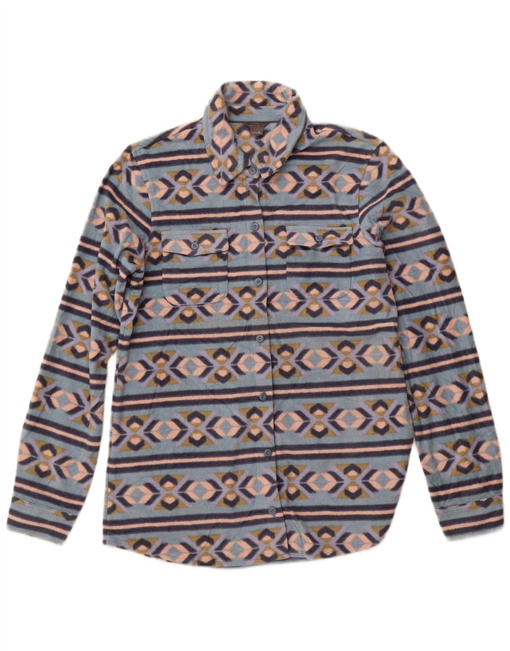 Camicia in pile da donna EDDIE BAUER UK 12 Poliestere Fair Isle blu medio