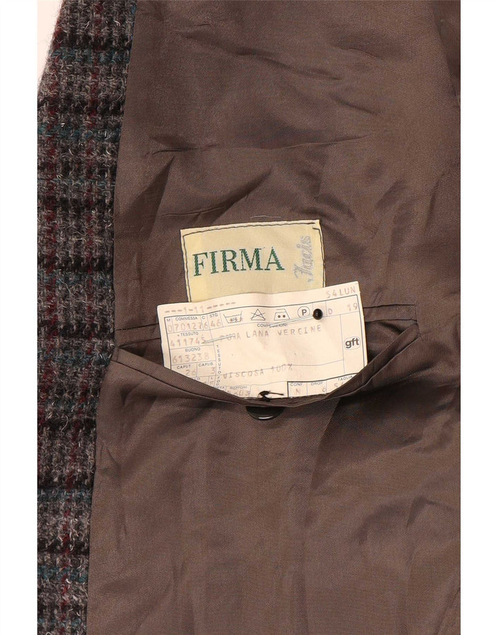 FIRMA Giacca blazer da uomo a 3 bottoni UK 40 Lana a quadri multicolore grande