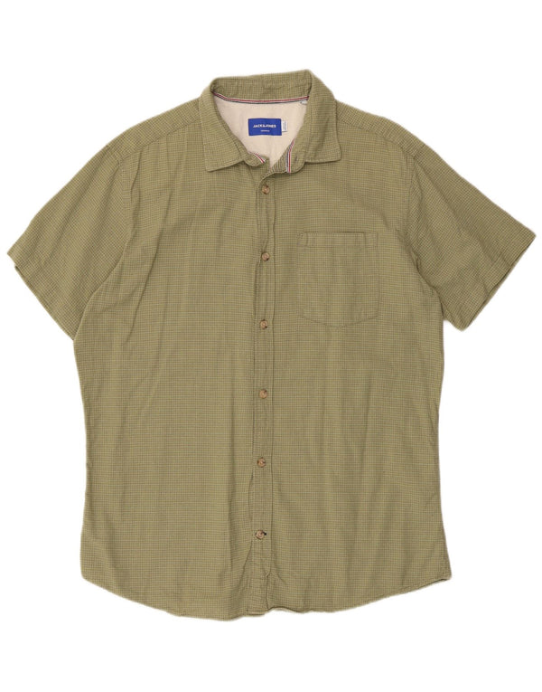 Camicia a maniche corte da uomo Jack & Jones XL verde gessato in cotone
