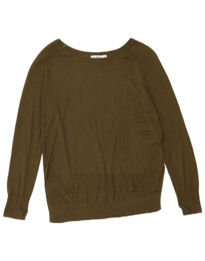 Maglione maglione con scollo a barca da donna Zara UK 14 medio cachi