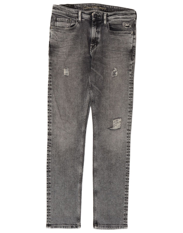 Jeans dritti affusolati invecchiati Calvin Klein da donna W30 L32 cotone grigio