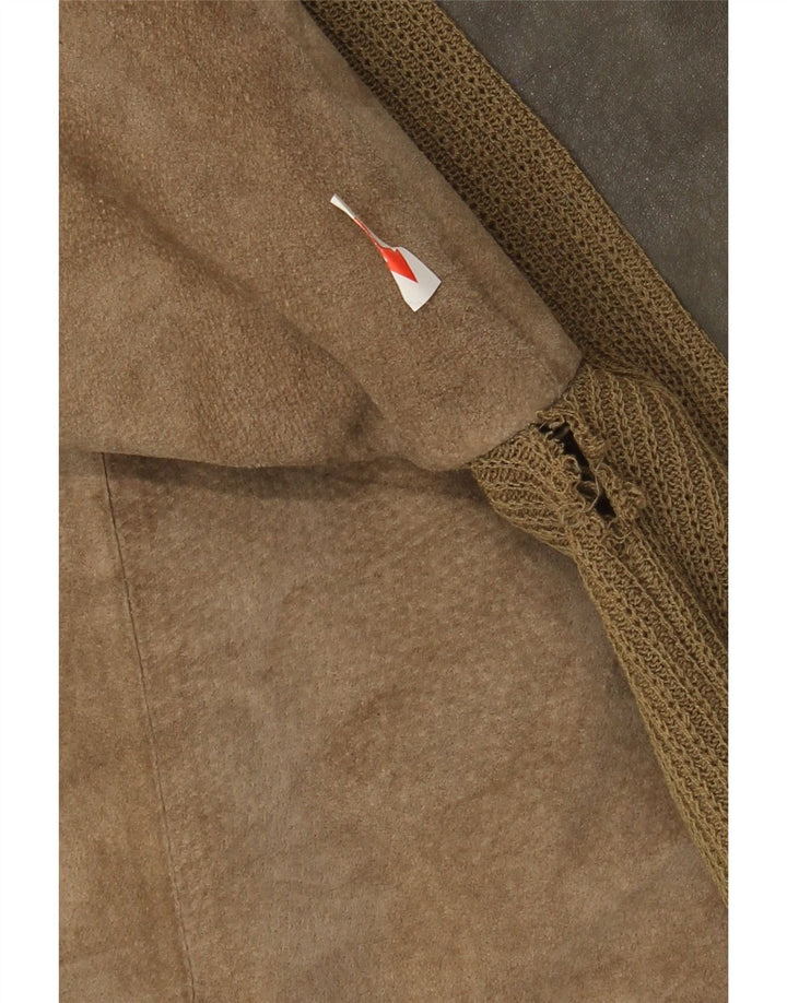 Giubbotto bomber in pelle scamosciata vintage da uomo UK 38 in pelle color block color kaki medio