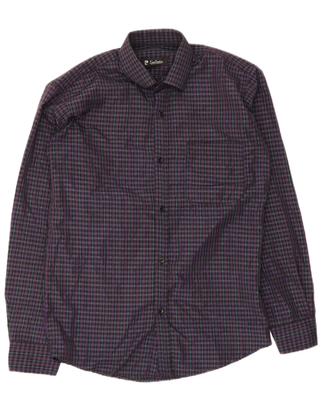 Camicia da uomo dalla vestibilità regolare Pierre Cardin taglia 15 a quadri viola medio