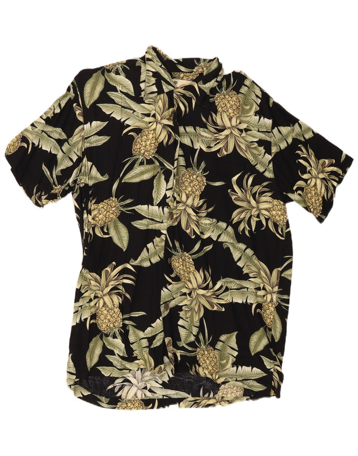 Camicia a maniche corte da uomo Karmakula con motivo astratto, viscosa nera media