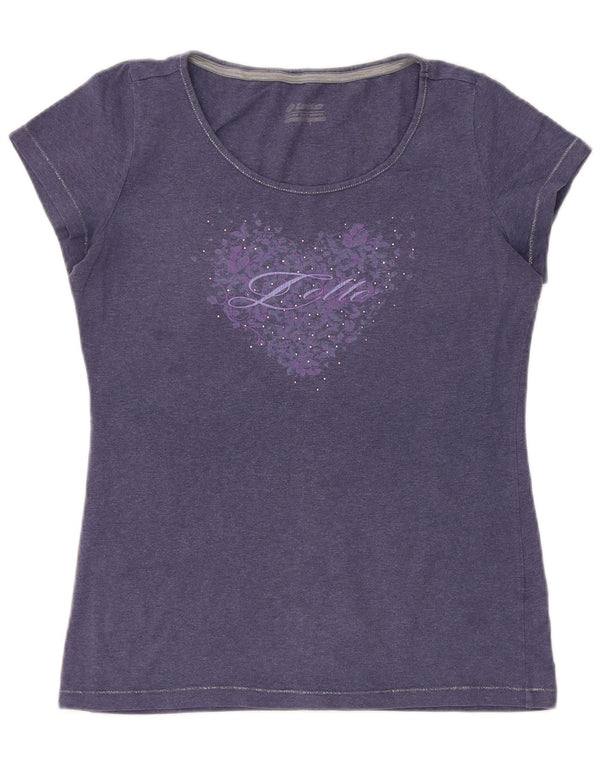 T-shirt grafica da donna Lotto Top UK 10 Small in cotone blu navy