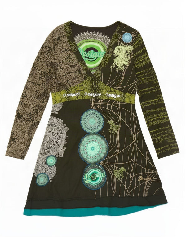 Desigual Abito a trapezio da donna UK 14 Grande cotone verde Paisley
