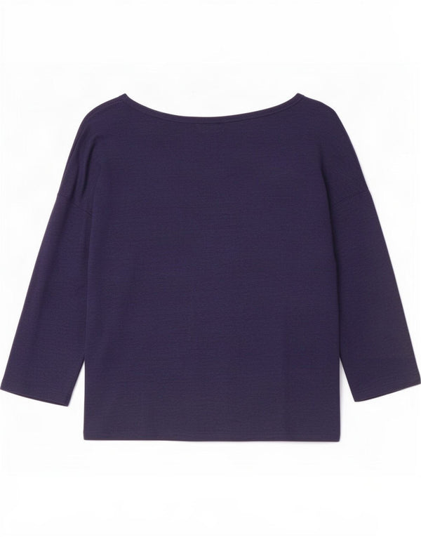 Top da donna Benetton manica 3/4 UK 18 XL lino blu navy