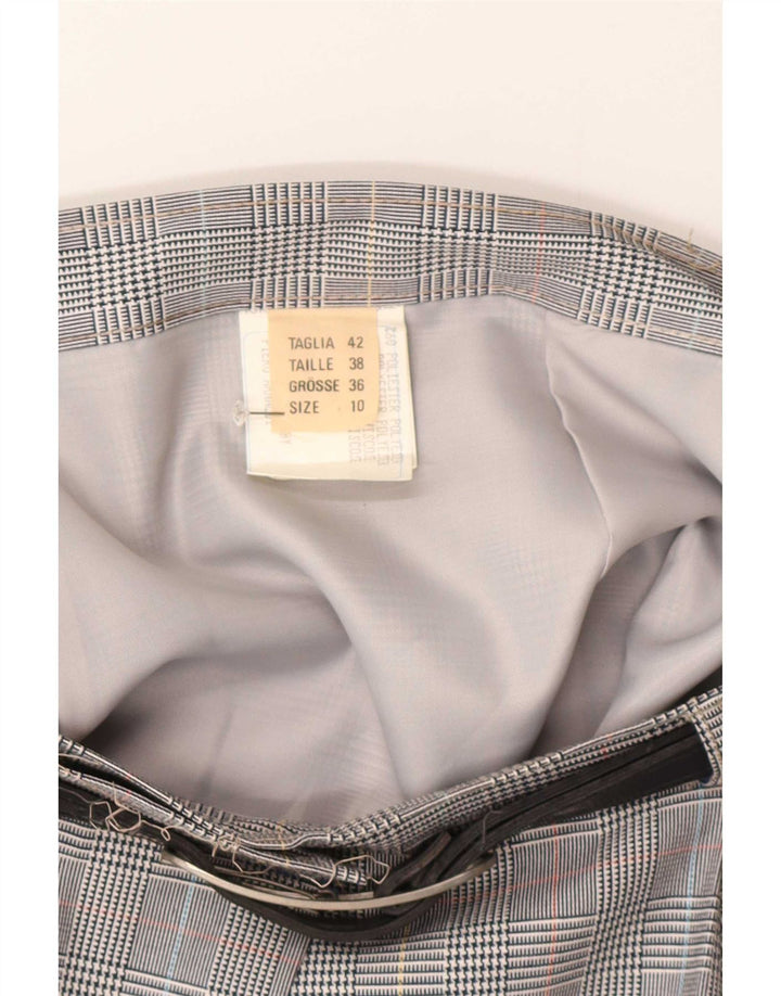 Gonna a portafoglio da donna vintage UK 10 piccola W27 poliestere pied de poule grigio