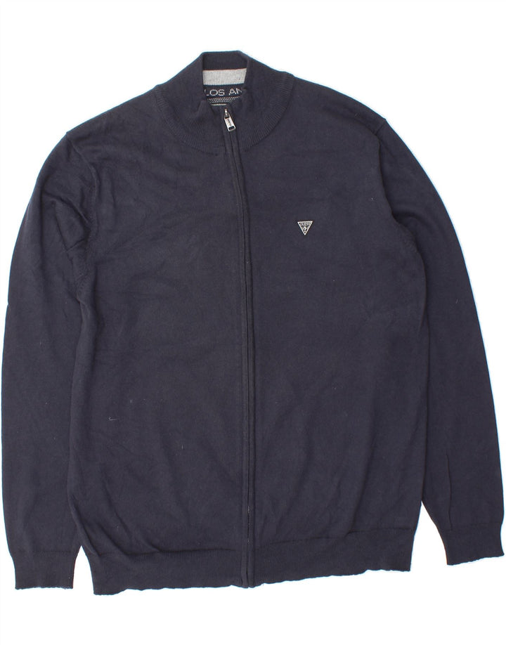 GUESS Mens Cardigan Sweater XL Navy Blue Cotton Vintage Guess and Second-Hand Guess from Messina Hembry 