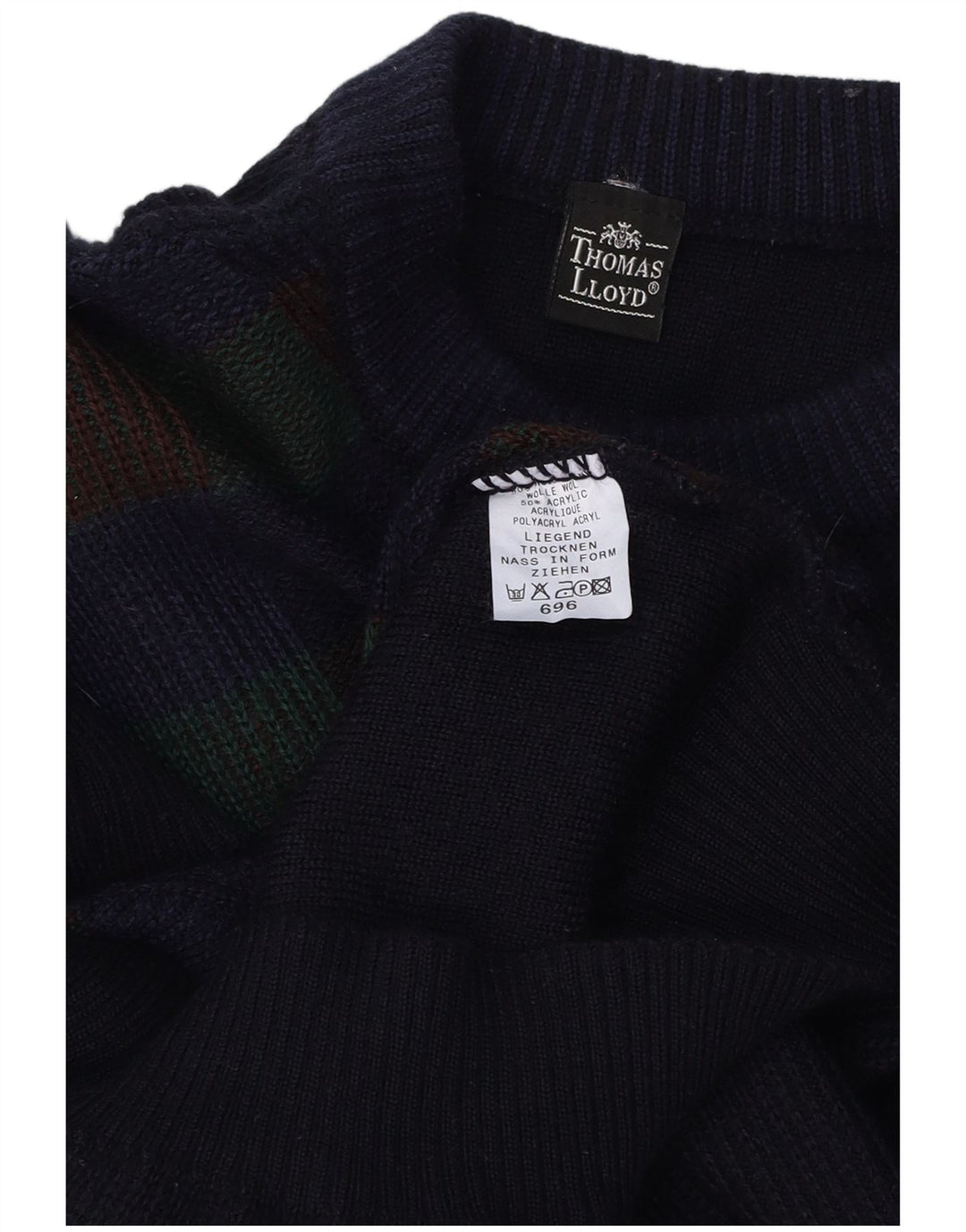 THOMAS LLOYD Maglione maglione girocollo da donna UK 16 Large Blu Navy