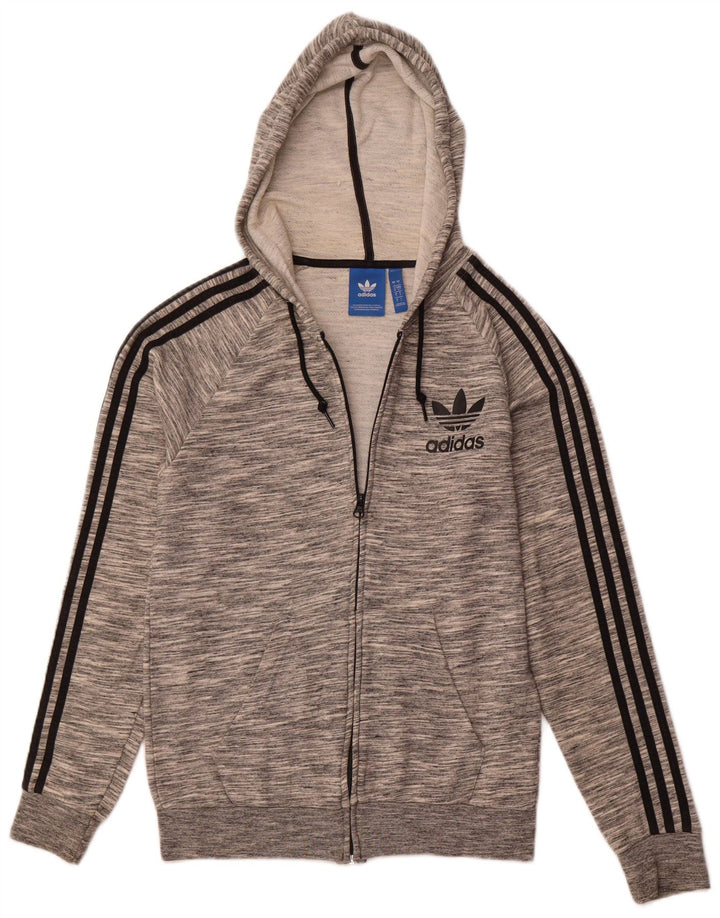 Maglione con cappuccio e zip da uomo ADIDAS piccolo in cotone chiazzato grigio
