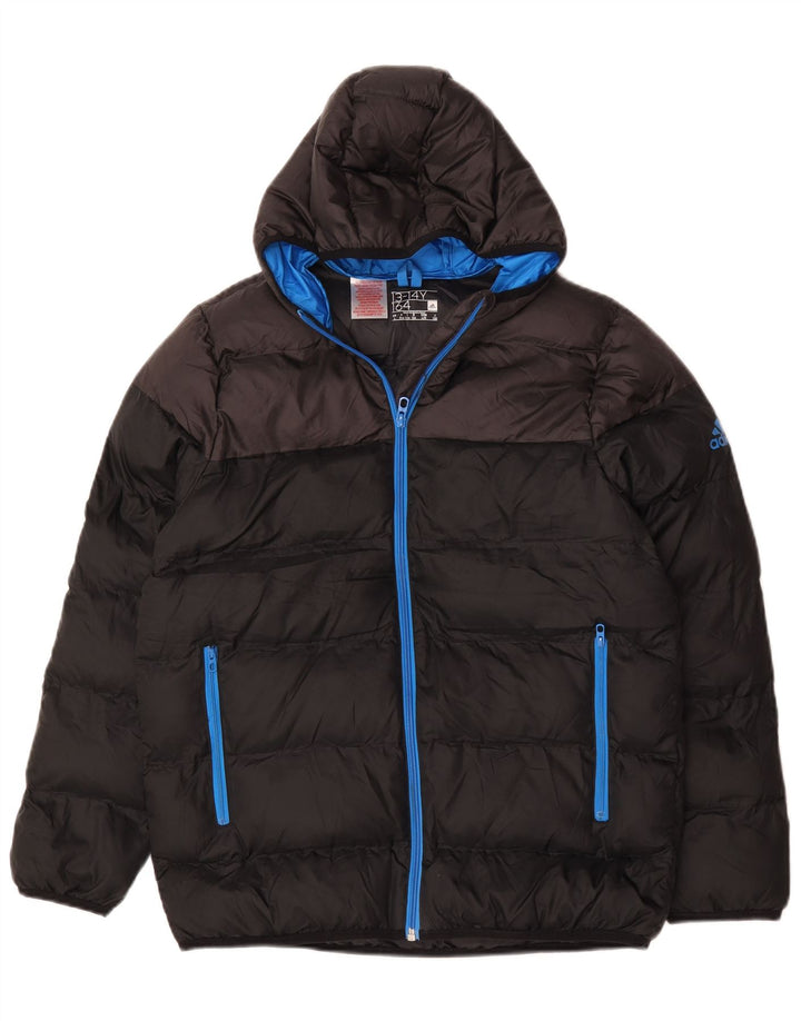 Giacca imbottita con cappuccio Adidas da ragazzo 13-14 anni in poliestere color block nero
