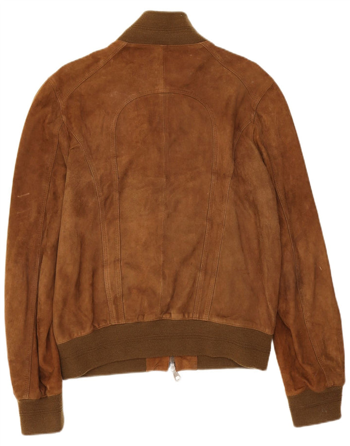 Giacca bomber scamosciata da uomo vintage IT 50 grande in pelle marrone