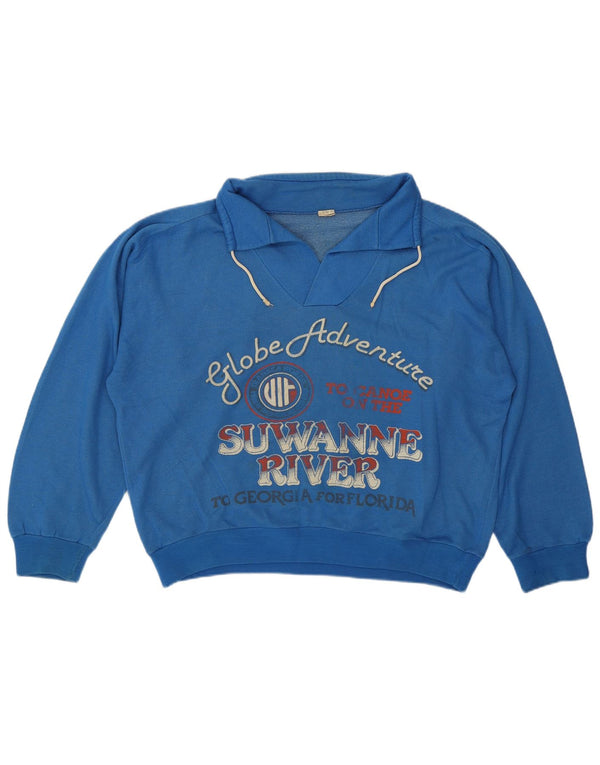 Felpa con grafica oversize da donna vintage UK 14 Blu medio