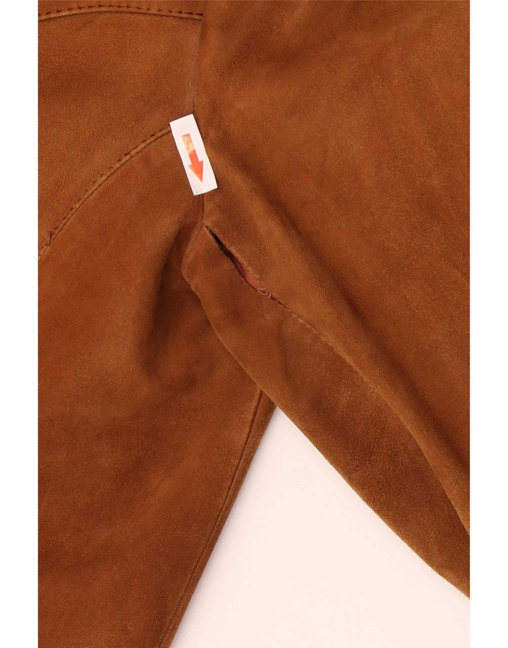 Giacca blazer vintage in pelle scamosciata da uomo a 2 bottoni UK 40 grande in pelle marrone
