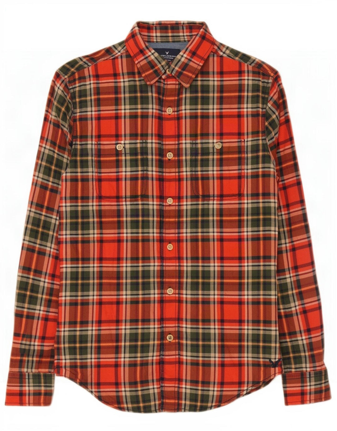 American Eagle Outfitters Camicia da uomo in flanella dalla vestibilità classica, piccolo quadretto rosso