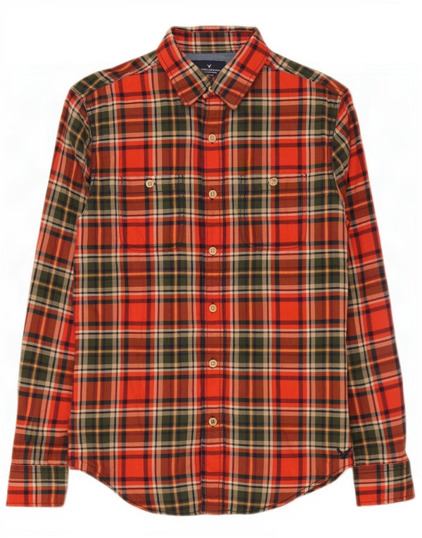 American Eagle Outfitters Camicia da uomo in flanella dalla vestibilità classica, piccolo quadretto rosso