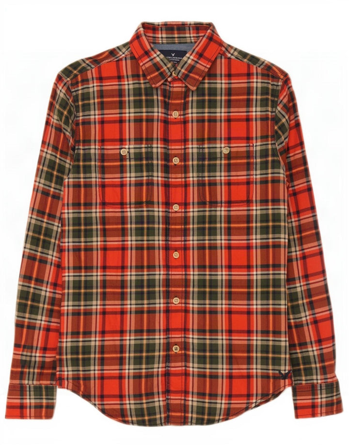 American Eagle Outfitters Camicia da uomo in flanella dalla vestibilità classica, piccolo quadretto rosso