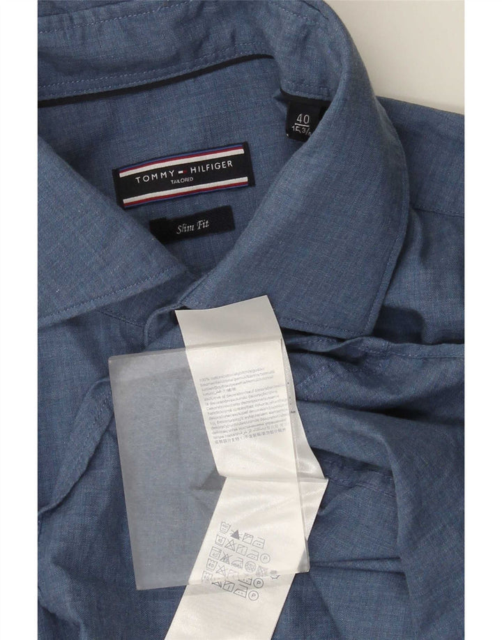 Camicia slim fit da uomo Tommy Hilfiger taglia 40 cotone blu medio