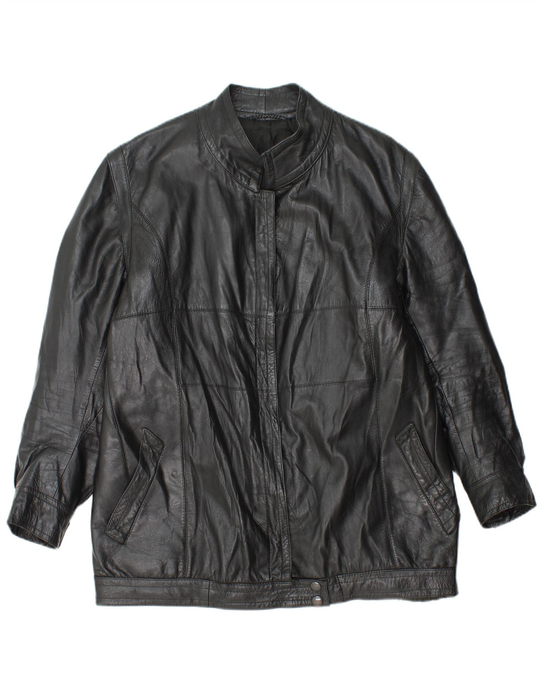 Giacca in pelle vintage da donna UK 14 media nera