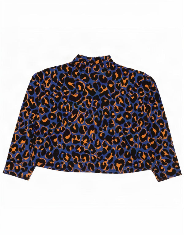 Zara Womens Oversized Top Long Sleeve UK 14 Medium Blue Animal Print Cotton