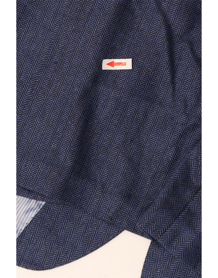 Guy Laroche Giacca blazer da uomo a 2 bottoni UK 42 XL Seta a spina di pesce blu navy