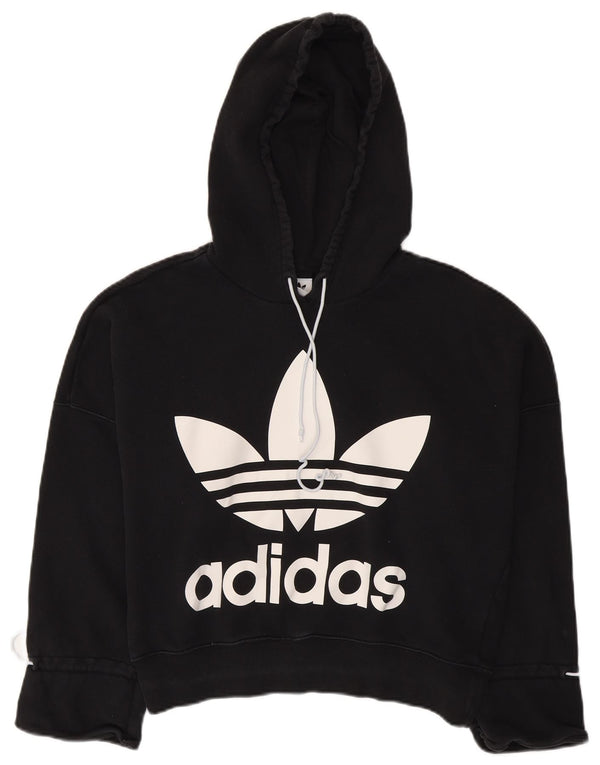 Maglione con cappuccio grafico oversize da donna Adidas UK 6 XS cotone nero