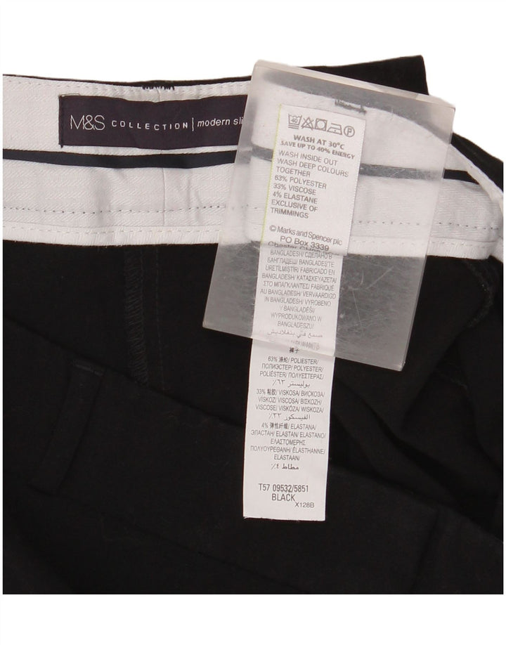 MARKS & SPENCER Pantaloni da abito corto da donna UK 14 Medio W34 L26 Nero