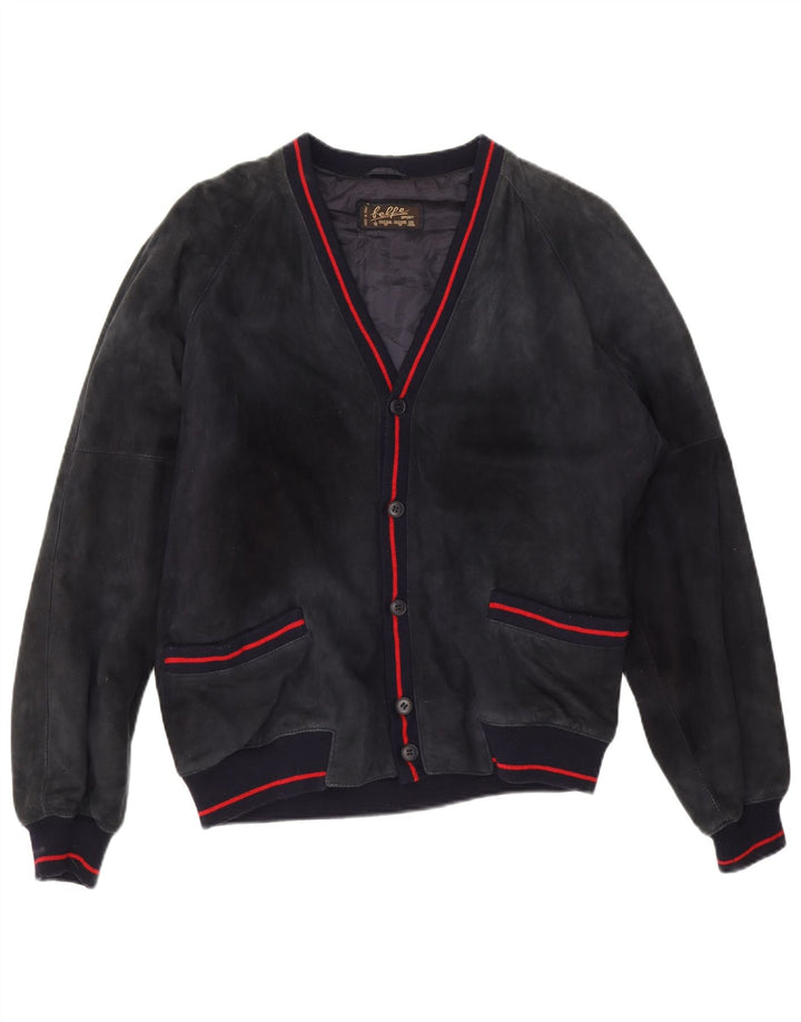 Giubbotto bomber in pelle scamosciata da uomo Belfe IT 50 Large in pelle blu navy