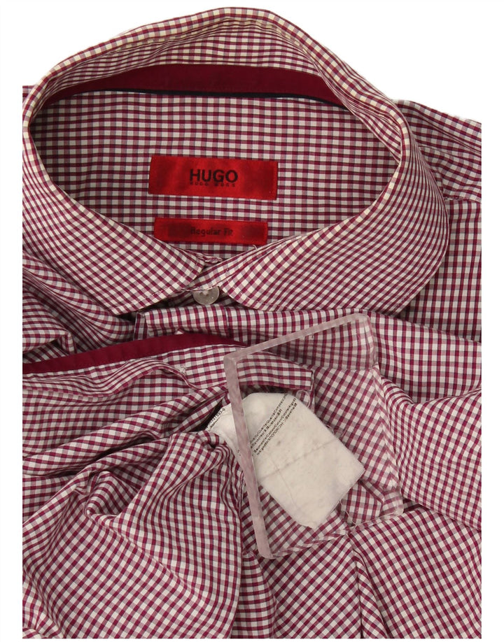Camicia da uomo Regular Fit Hugo Boss in cotone a quadretti bordeaux medio