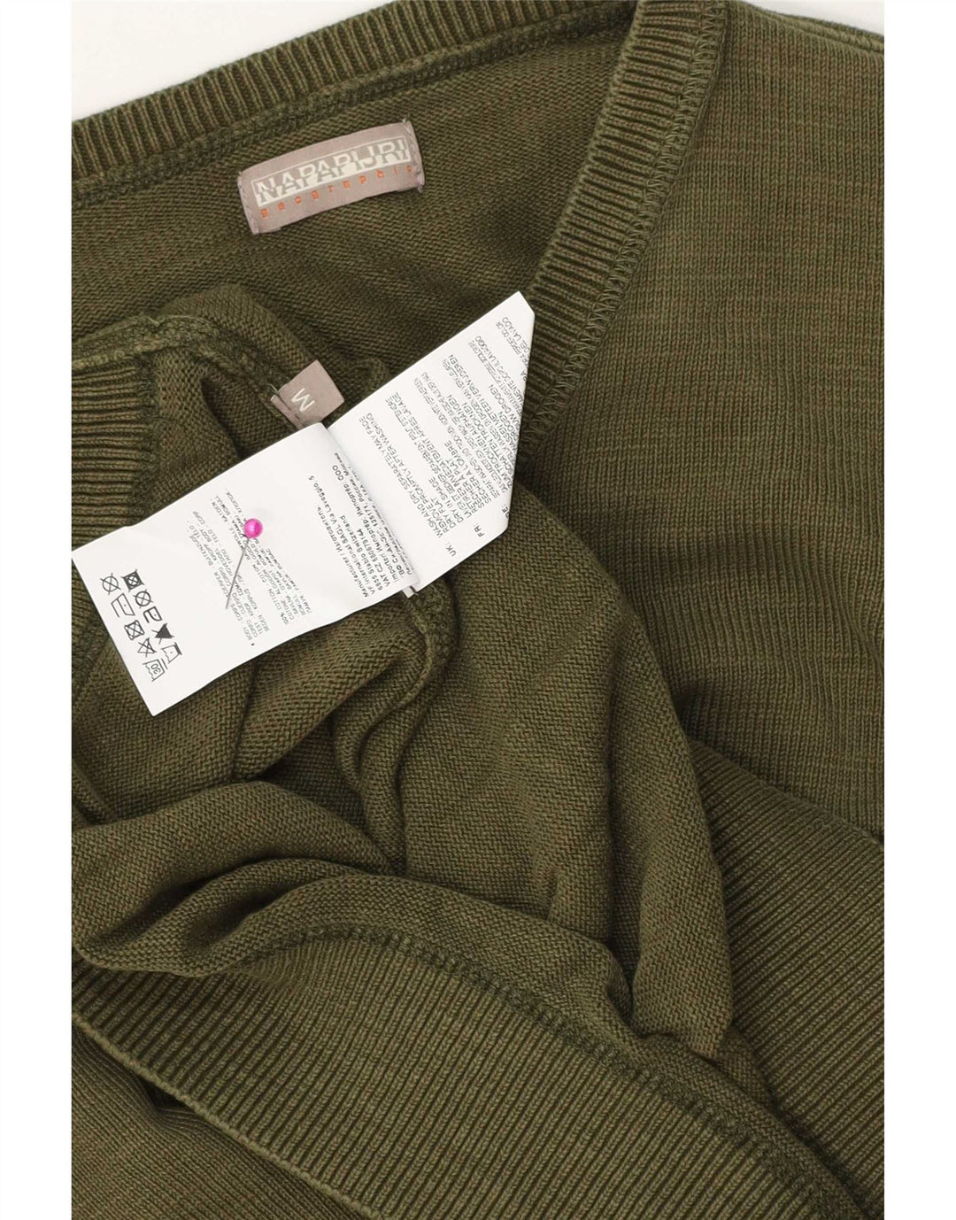 Maglione da uomo con scollo a V Napapijri in cotone kaki medio