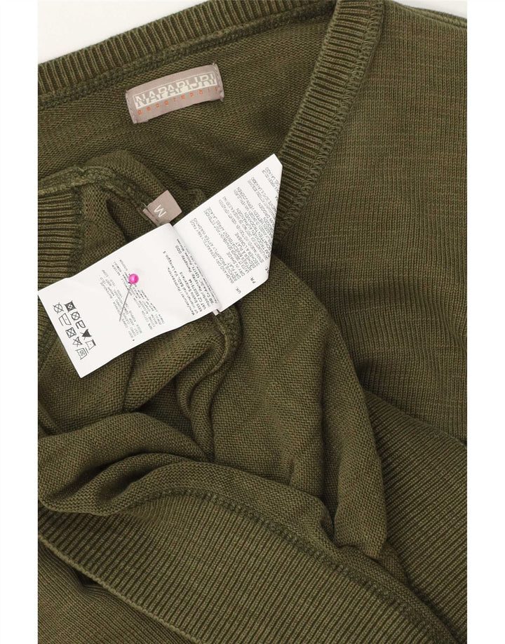 Maglione da uomo con scollo a V Napapijri in cotone kaki medio