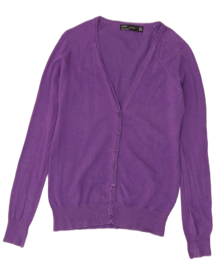 Maglione cardigan da donna Zara UK 12 cotone viola medio