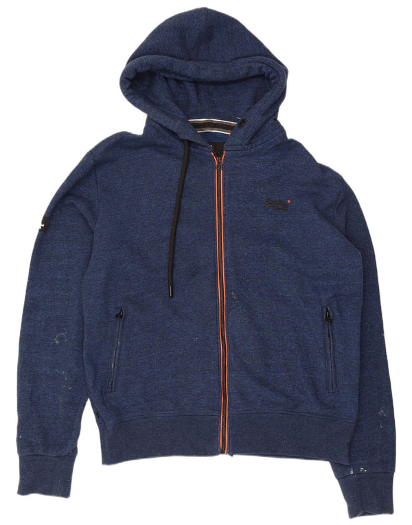 Maglione con cappuccio e zip da uomo Superdry 2XL in cotone blu navy